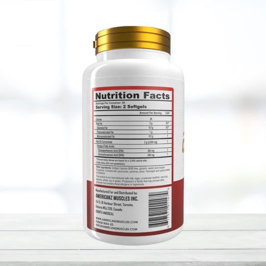 Americanz Muscles Omega-3 Fish Oil, 100 Softgels - Supports Heart & Joint Health - The Muscle Kart.com