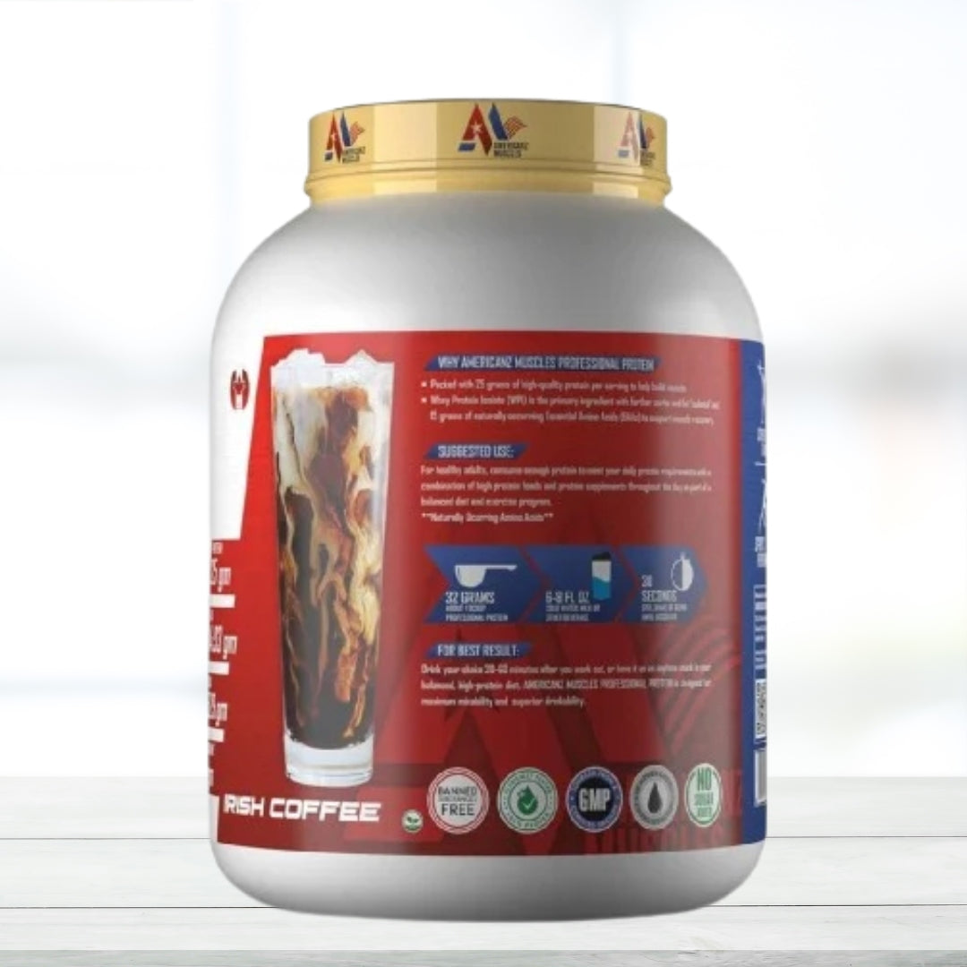 Americanz Muscles Professional Protein 2lbs (28 Servings) – Irish Coffee Flavor | High-Quality Whey Protein for Muscle Growth & Recovery
