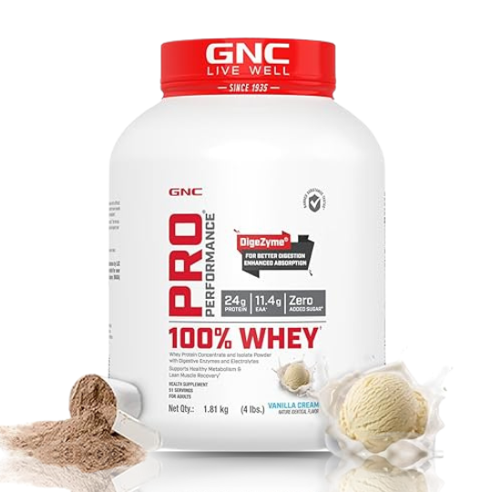 GNC Pro Performance 100% Whey Protein 4lbs Vanilla Cream Flavor - The Muscle Kart.com