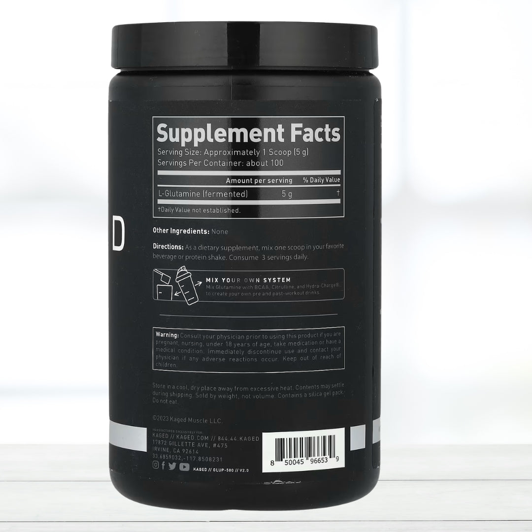 KAGED Glutamine Unflavored 500g | L-Glutamine Powder for Workout Recovery & Muscle Support