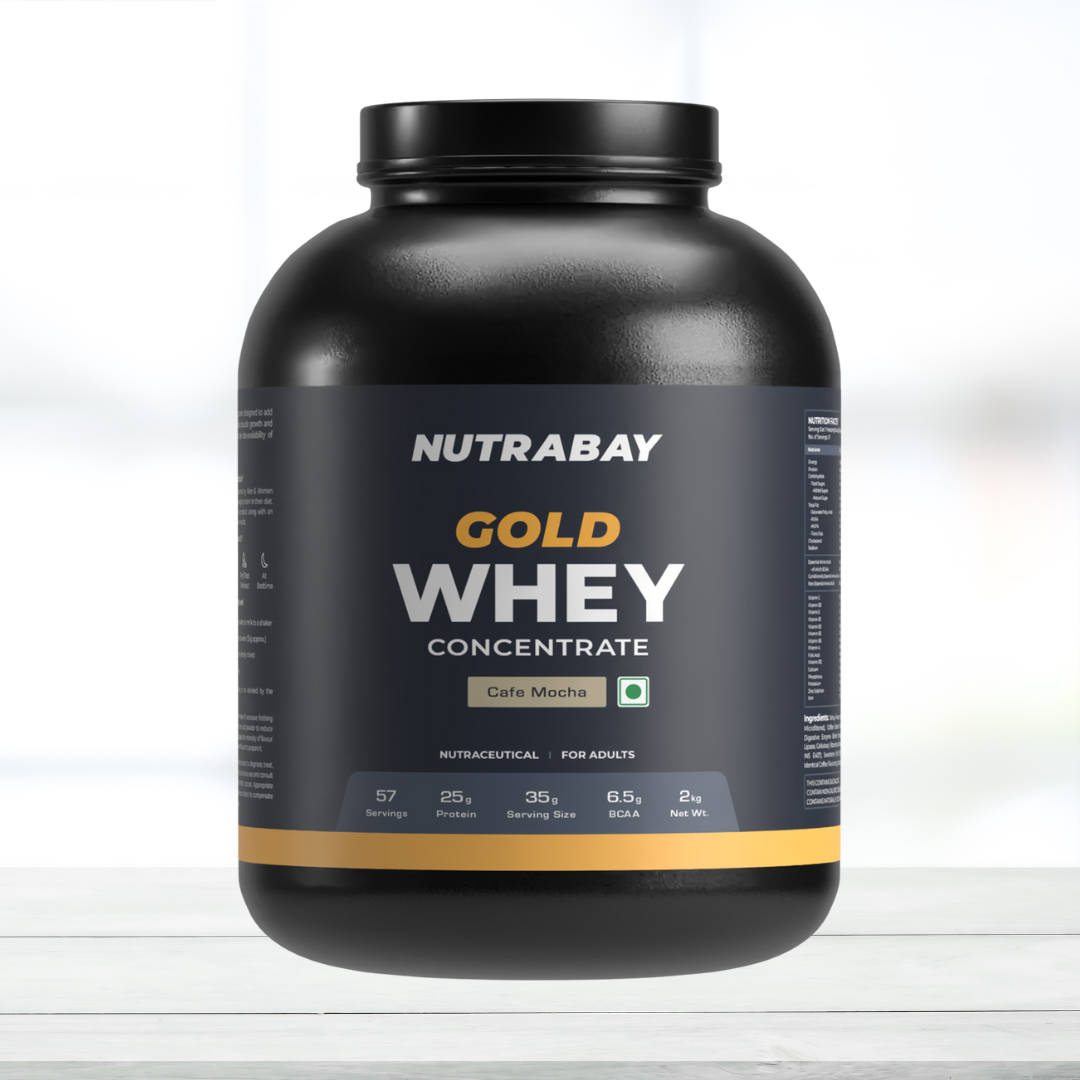 Nutrabay Gold 100% Whey Protein Concentrate – 2kg (4.4 lb), Café Mocha Flavour