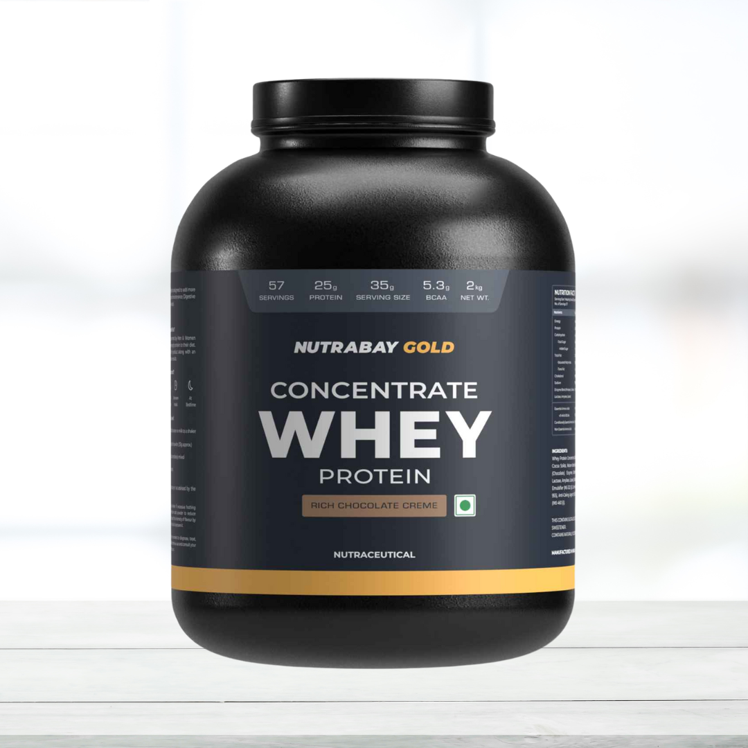 Nutrabay Gold 100% Whey Protein Concentrate – 2kg (4.4 lb), Rich Chocolate Creme