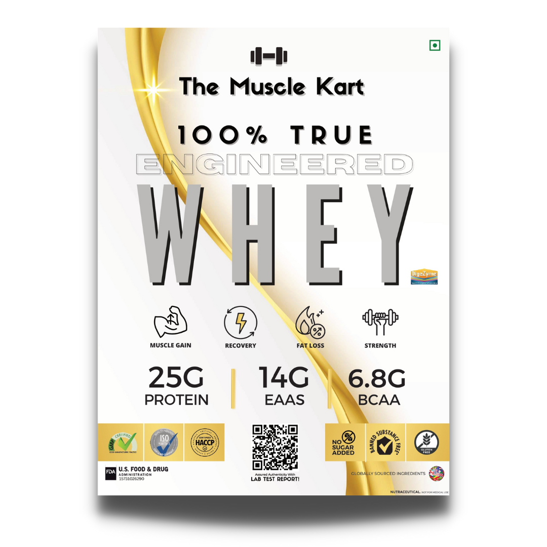The Muscle Kart 100% True Engineered Whey 1 kg Kesar Pista (4 Certifications With Lab Test Report)