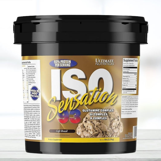 Ultimate Nutrition ISO Sensation 93 | 5 lbs | Premium Whey Protein Isolate | With Official MRP Scratch & Verify | Imported | Cafe Brazil Flavor - The Muscle Kart.com