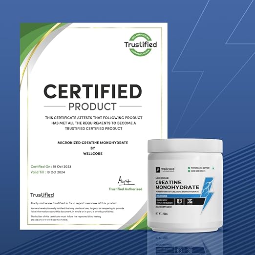 Wellcore - Pure Micronised Creatine Monohydrate (250g, 83 Servings) Unflavoured | Lab Tested