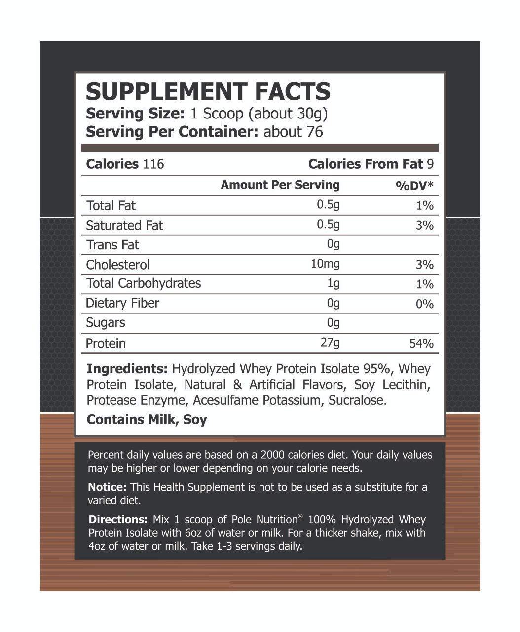 Pole Nutrition ISOLATE 100% Hydrolized Whey Protein Powder - 5 lbs, Rich Chocolate - The Muscle Kart.com