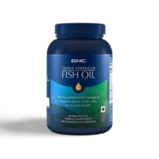 GNC Triple Strength Fish Oil 1500mg Omega-3 Supplement - 1500mg of Omega 3s including 540 mg EPA & 360 mg DHA - (60 Softgels) - The Muscle Kart.com