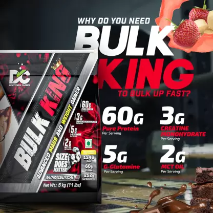 DC DOCTORS CHOICE Bulk King Advanced Mass Gainer and Weight Gainer For Bulking With Free Vest (Choco Brownie Fudge, 5Kg)