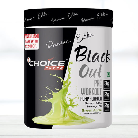1st Choice Nutra Black Out Pre Workout 30 Servings | Pre-Workout Supplement for Energy, Focus | green apple flavor | fruit punch flavor - The Muscle Kart.com