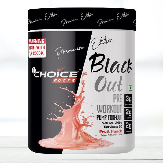 1st Choice Nutra Black Out Pre Workout 30 Servings | Pre-Workout Supplement for Energy, Focus | green apple flavor | fruit punch flavor - The Muscle Kart.com