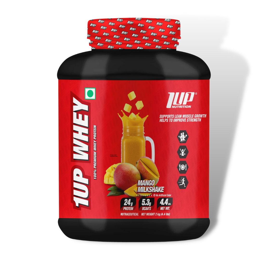 1UP Whey Concentrate 100% Premium Whey Protein 4.4 lbs 54 Serving Mango Milk Shake
