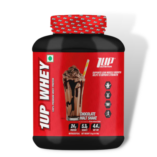 1UP Whey Concentrate 100% Premium Whey Protein 4.4 lbs 54 Serving Chocolate Malt Shake