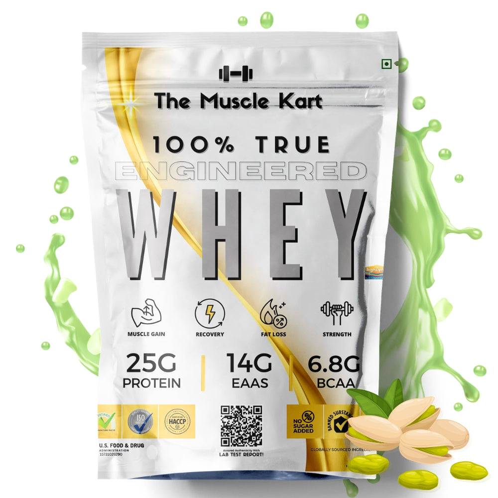 The Muscle Kart 100% True Engineered Whey 1 kg Kesar Pista (4 Certifications With Lab Test Report)