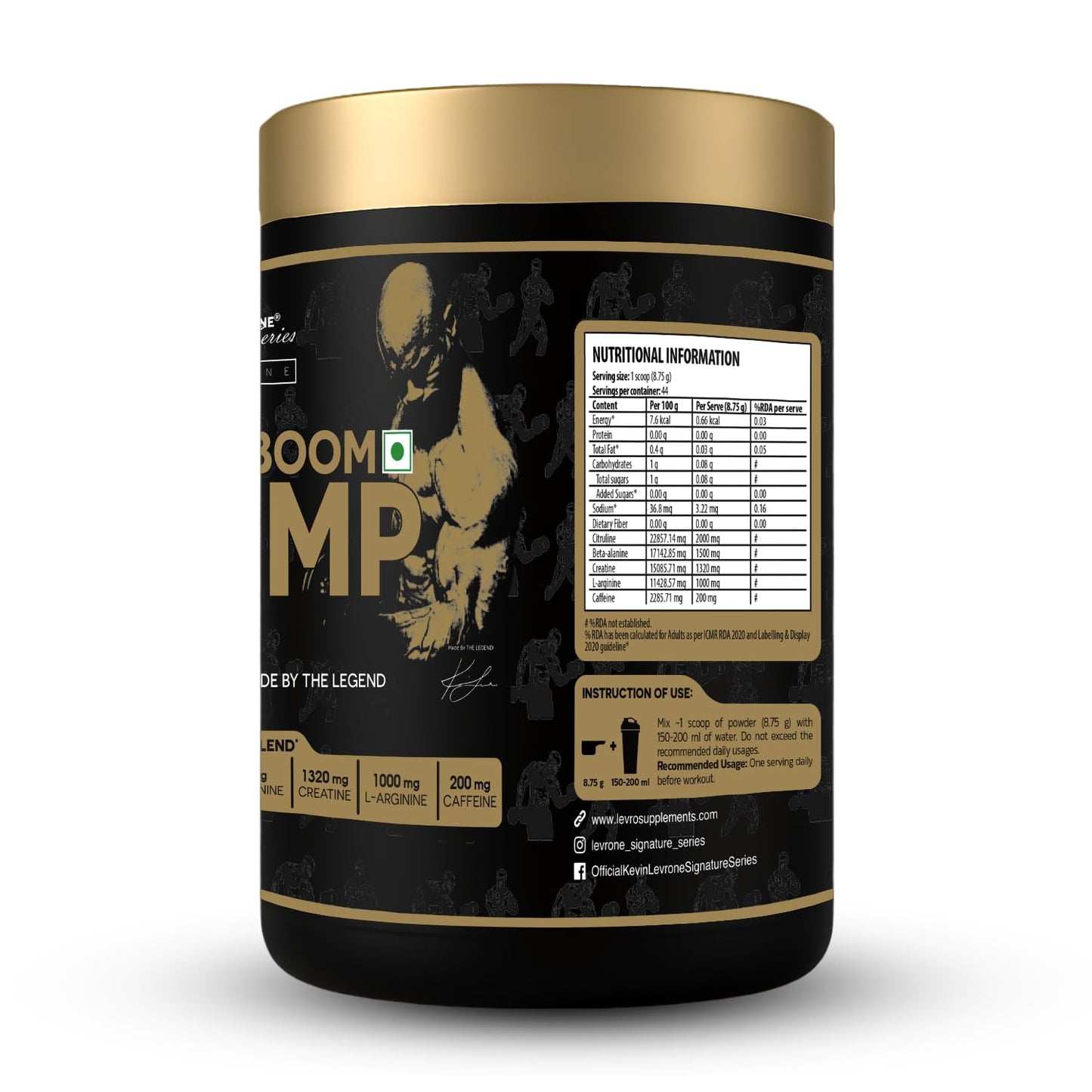 Kevin Leverone Shaaboom Pump Pre-Workout 44 SERVING 385 Gm Citrus Peach Flavor - The Muscle Kart.com