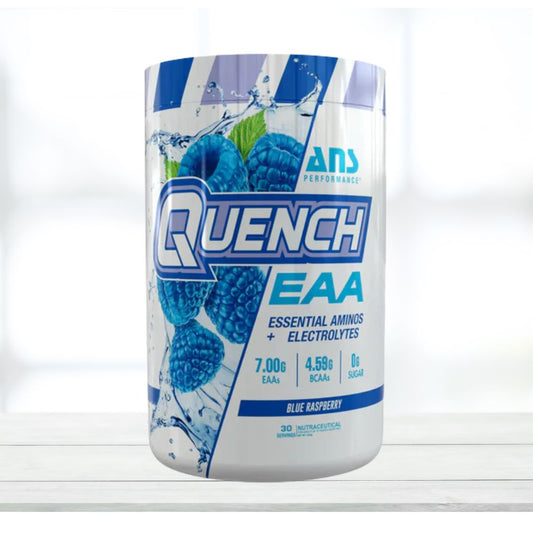 ANS Quench EAA – Essential Amino Acid Drink Mix, Blue Raspberry Flavor, 30 Servings | Workout Hydration Support - The Muscle Kart.com