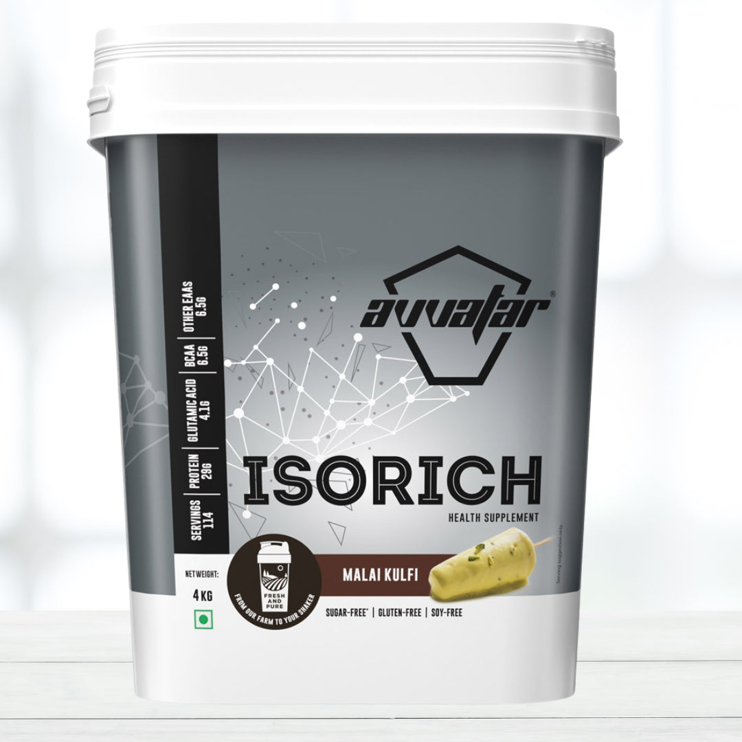 AVVATAR Isorich Whey Protein Isolate 4kg | Malai Kulfi Flavour | 27g Protein | Made with 100% Fresh Cow's Milk | Fast Absorption | Muscle Recovery