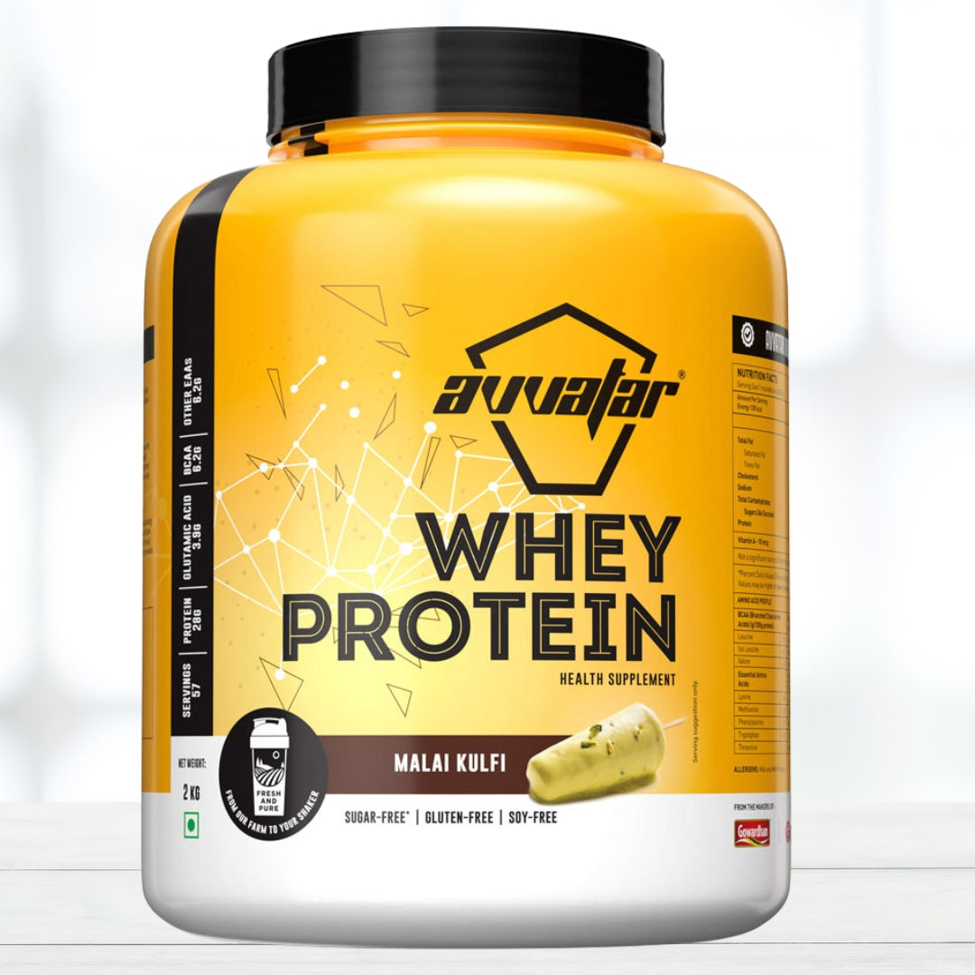 AVVATAR WHEY PROTEIN | 2 KG | Malai Kulfi Flavour | Made With 100% Fresh Cow's Milk - The Muscle Kart.com