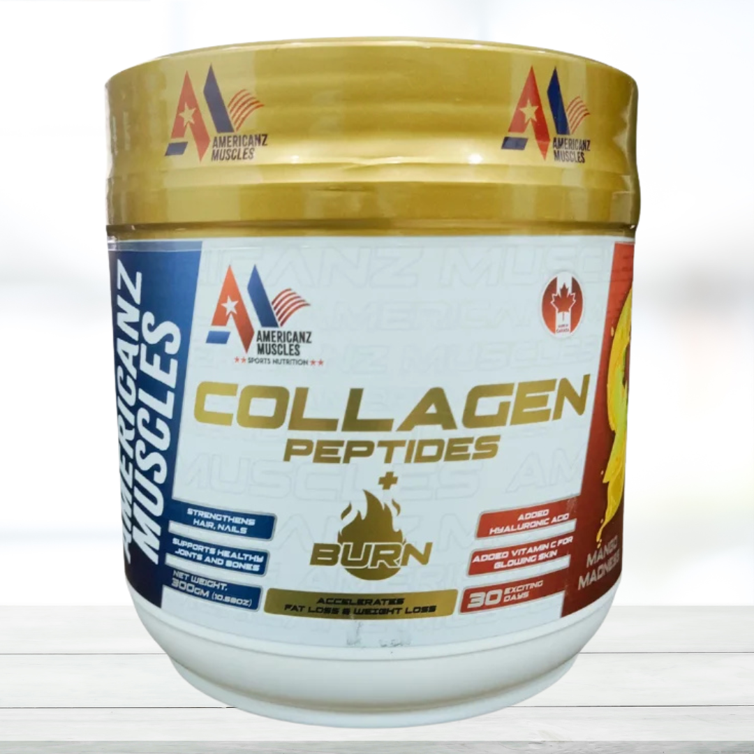 Americanz Muscles Collagen Peptides + Burn Powder 300g – Mango Madness Flavor