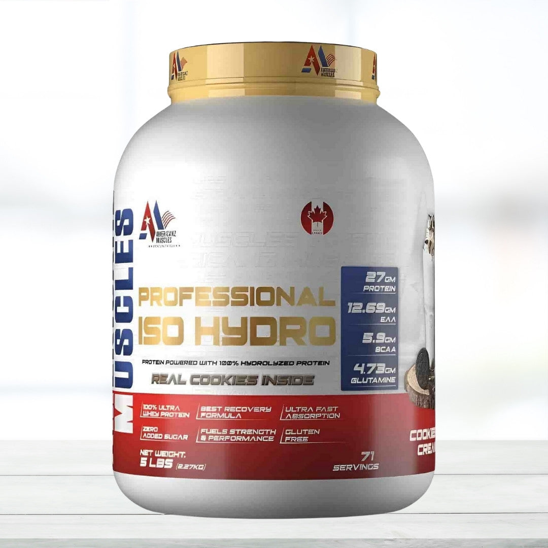 Americanz Muscles Professional ISO Hydro Whey Protein Powder 5 lbs – Cookies & Cream Flavor - The Muscle Kart.com
