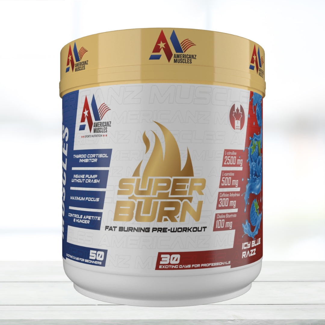 Americanz Muscles SUPER BURN | Fat Burning Pre Workout Powder | 300g | Energy, Focus & Metabolism Support