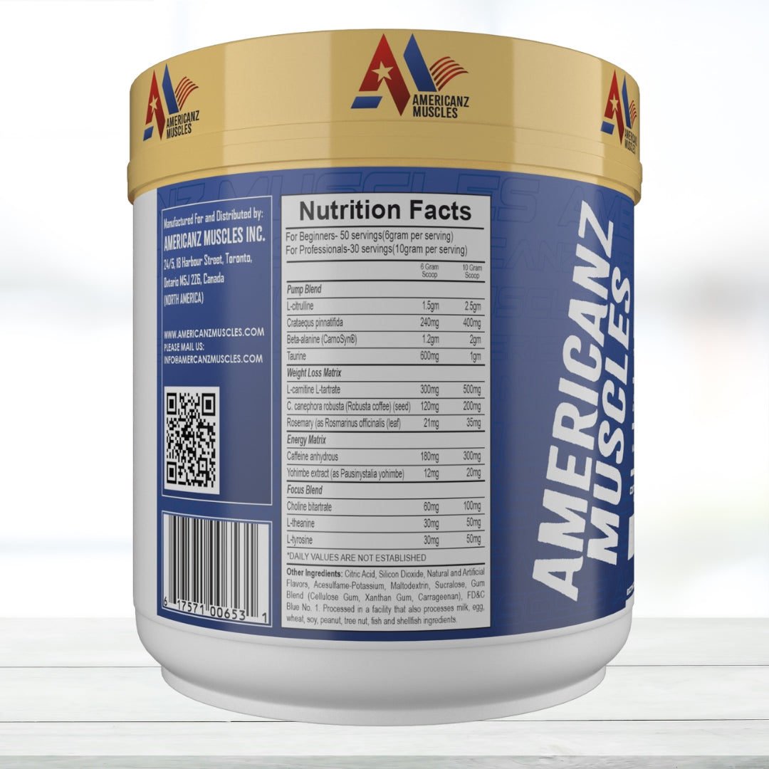 Americanz Muscles SUPER BURN | Fat Burning Pre Workout Powder | 300g | Energy, Focus & Metabolism Support