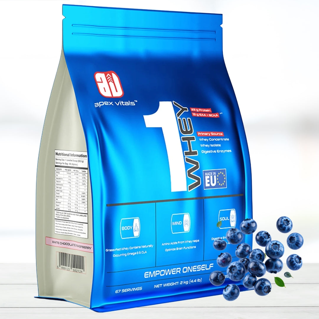 Apex Vitals 1 Whey Protein 2kg (66 Servings) | Grass-Fed Whey | 23g Protein | Digestive Enzymes | Blueberry Yoghurt