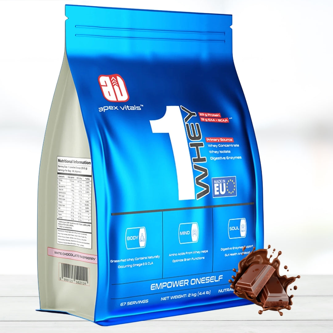 Apex Vitals 1 Whey Protein 2kg (66 Servings) | Grass-Fed Whey | 23g Protein | Digestive Enzymes |chocolate flav - The Muscle Kart.com