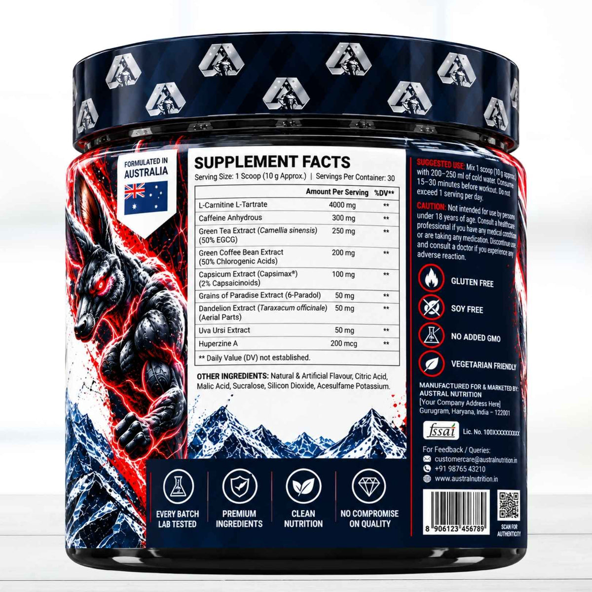 Austral Nutrition CarniMax 4000mg L-Carnitine Powder Icy Lemon 30 Servings - The Muscle Kart.com