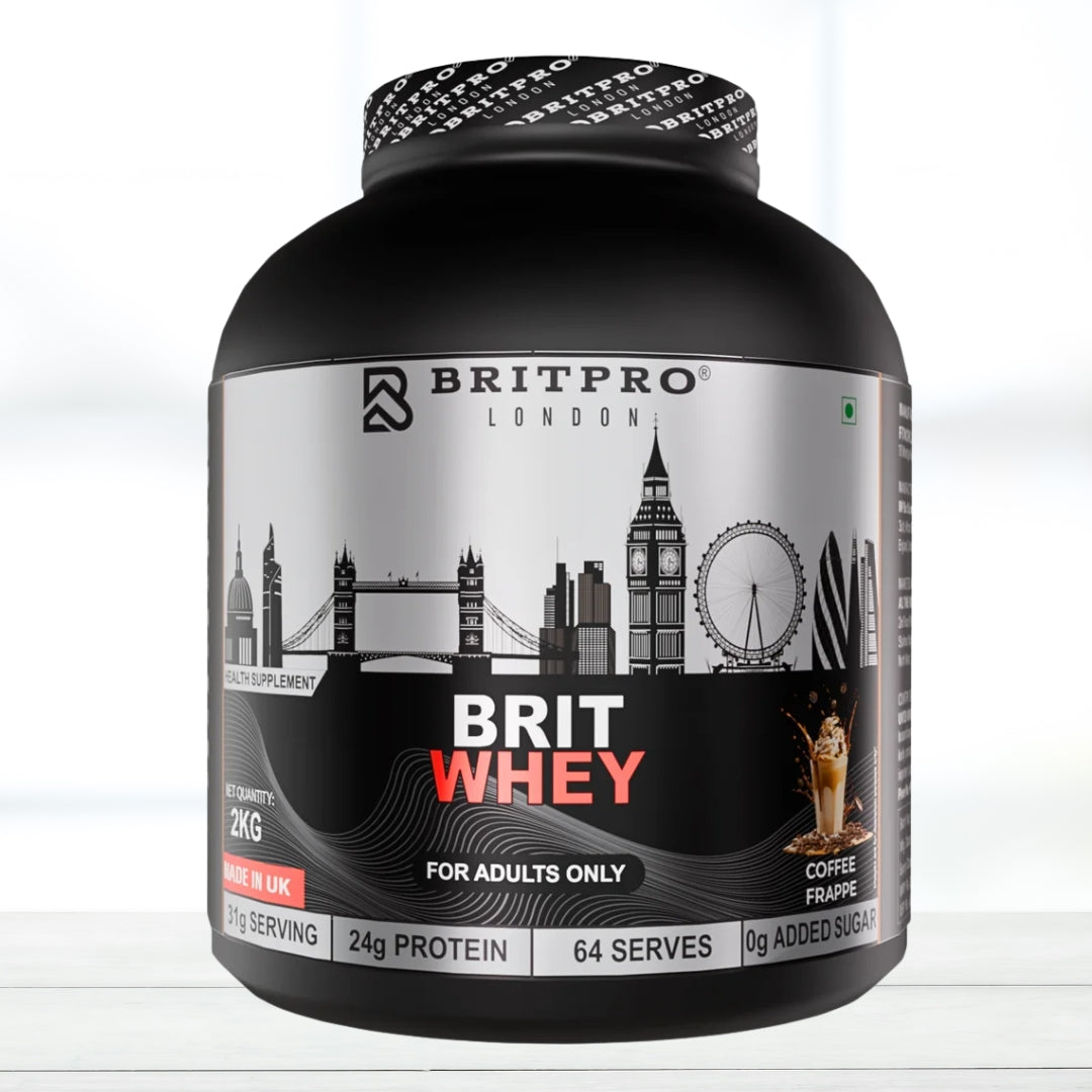 BRITPRO London BRIT Whey Protein Powder 2kg | Coffee Flavor | 64 Servings | High Protein for Muscle Growth & Recovery