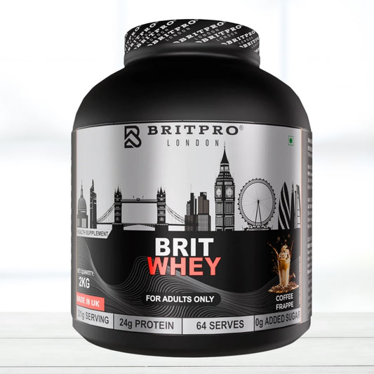 BRITPRO London BRIT Whey Protein Powder 2kg | Coffee Flavor | 64 Servings | High Protein for Muscle Growth & Recovery - The Muscle Kart.com