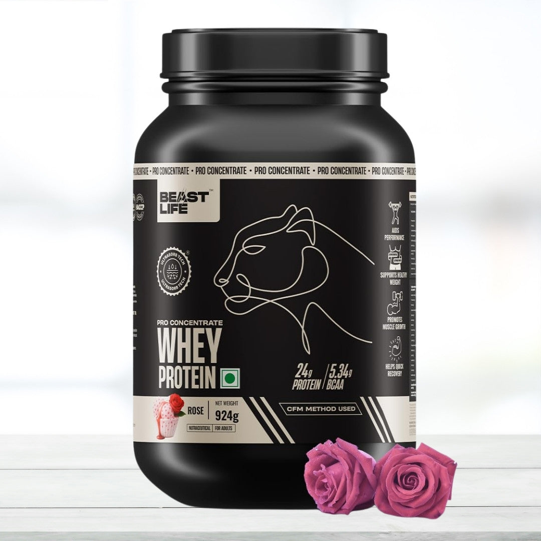 Beast Life Pro Concentrate Whey Protein Powder with Ultrasorb Tech, 924g | High Protein Supplement for Muscle Growth & Recovery | Strawberry Flavor - The Muscle Kart.com