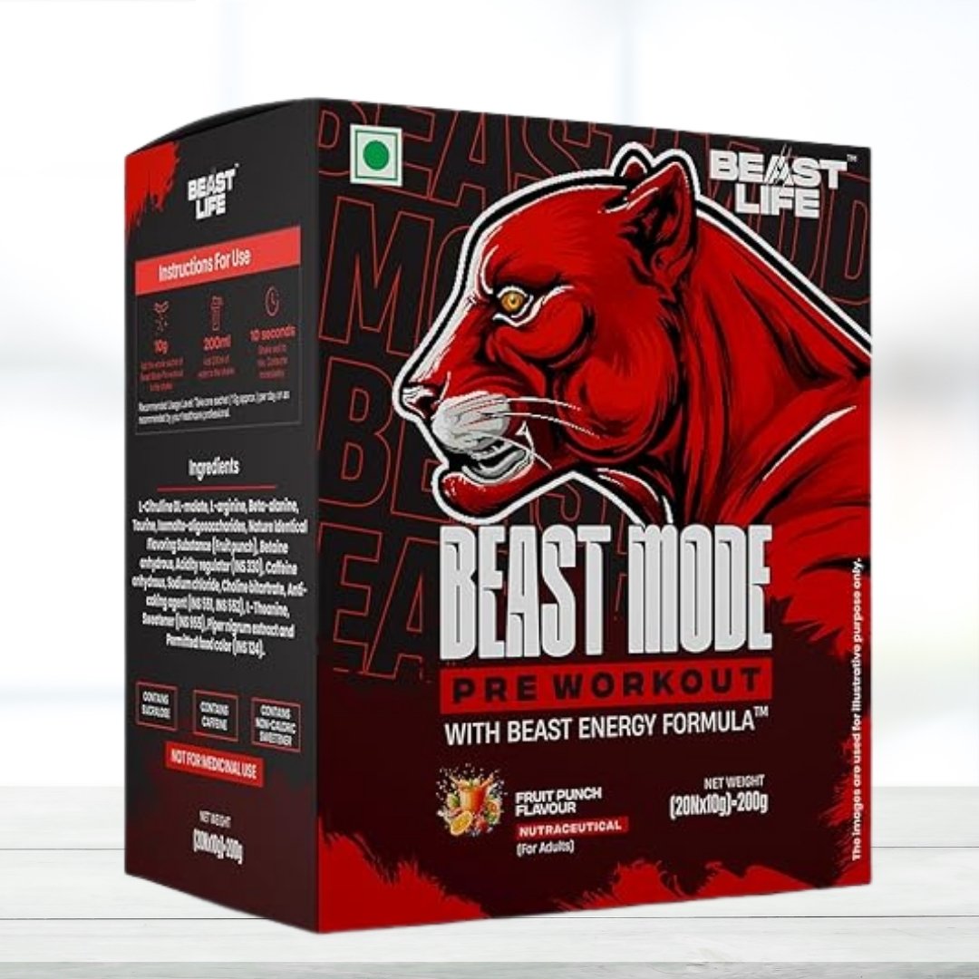 Beast Mode Pre Workout with Beast Energy Formula – Fruit Punch Flavor, 20 Servings | Pre-Training Energy & Performance Support