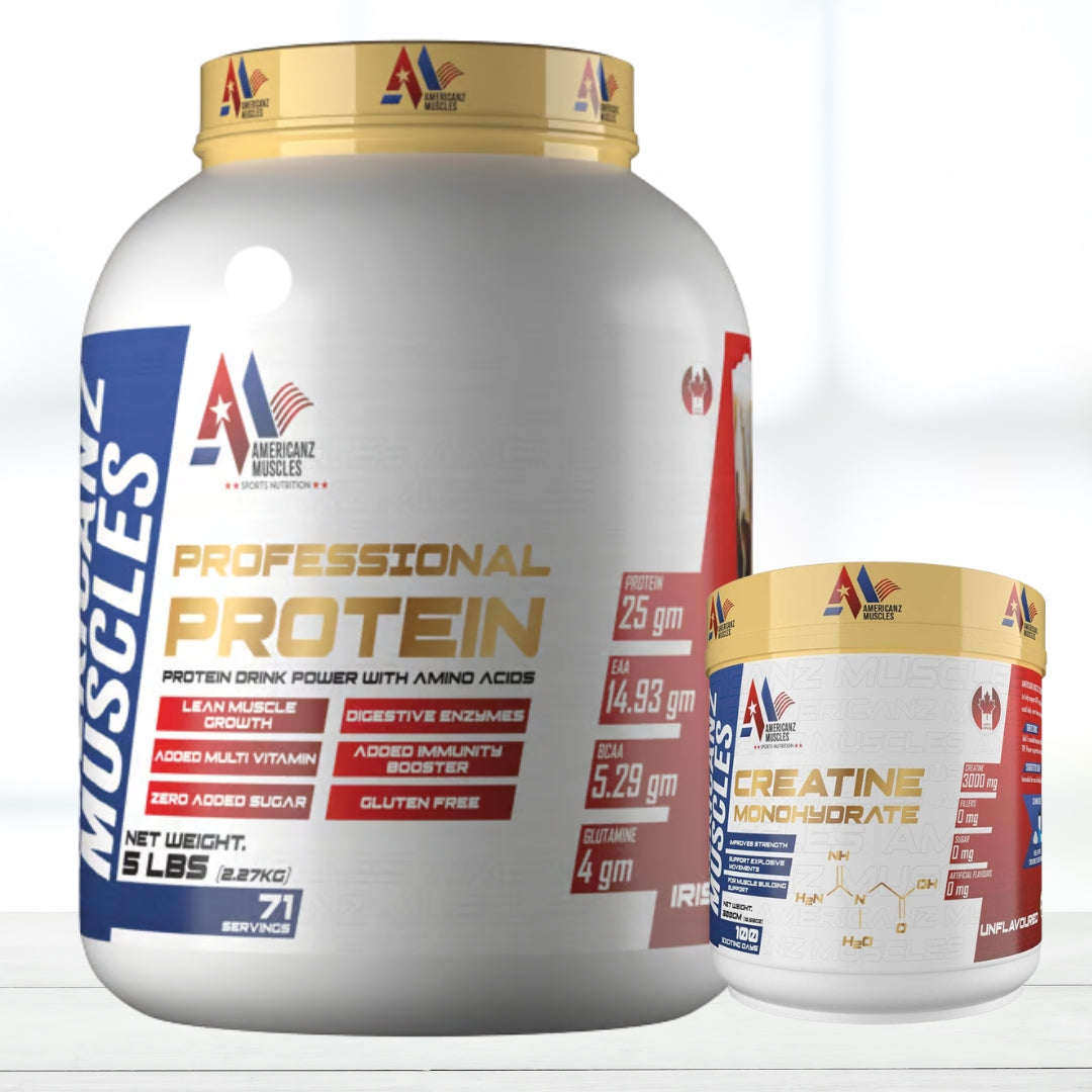 Americanz Muscles Professional Whey Protein 5lbs (71 Servings) Irish Coffee + Americanz Muscles Creatine Monohydrate 100 Servings Combo