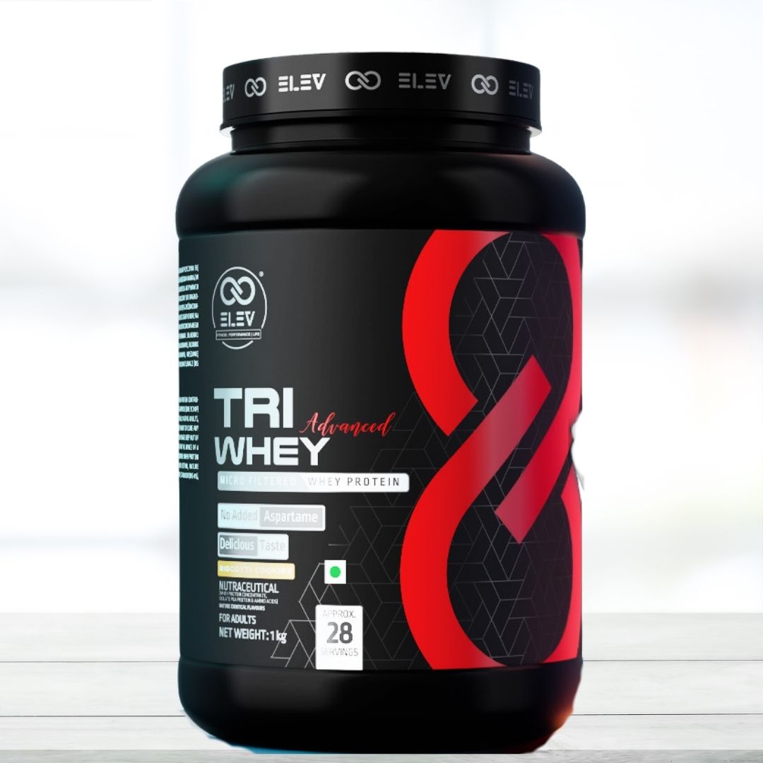 ELEV Tri Whey Advanced Biscotti Cookies Protein Powder 1kg | Premium Blend Whey Protein with Rich Coffee Cream Flavor | 28 Servings