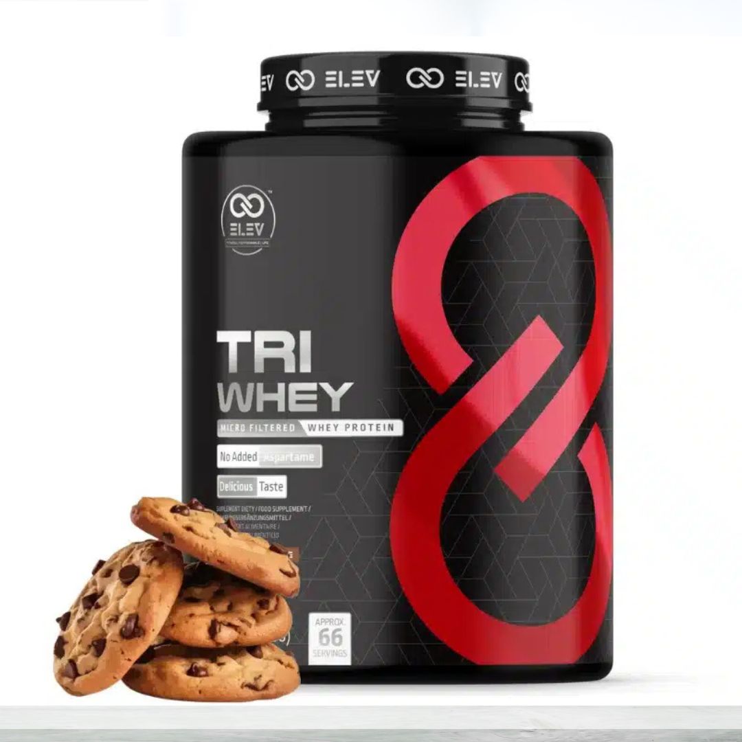 ELEV Tri Whey Advanced Whey Protein Powder 2kg | High Protein Blend for Muscle Growth & Recovery | Cookies Flavor - The Muscle Kart.com