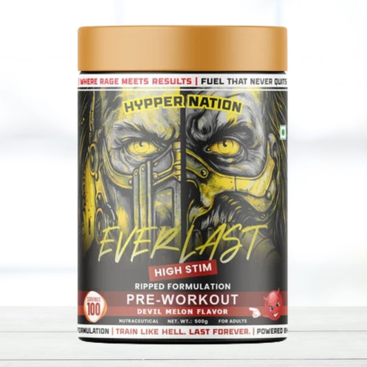 HYPPER NATION EVERLAST Pre-Workout Powder Devil Melon 500g | 100 Servings | Energy, Focus & Endurance Formula | Pre Gym Workout Supplement