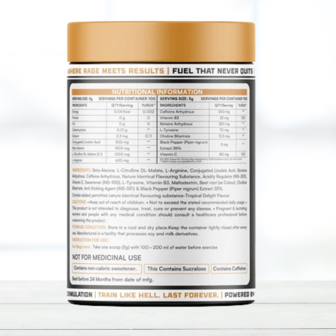 HYPPER NATION EVERLAST Pre-Workout Powder Devil Melon 500g | 100 Servings | Energy, Focus & Endurance Formula | Pre Gym Workout Supplement