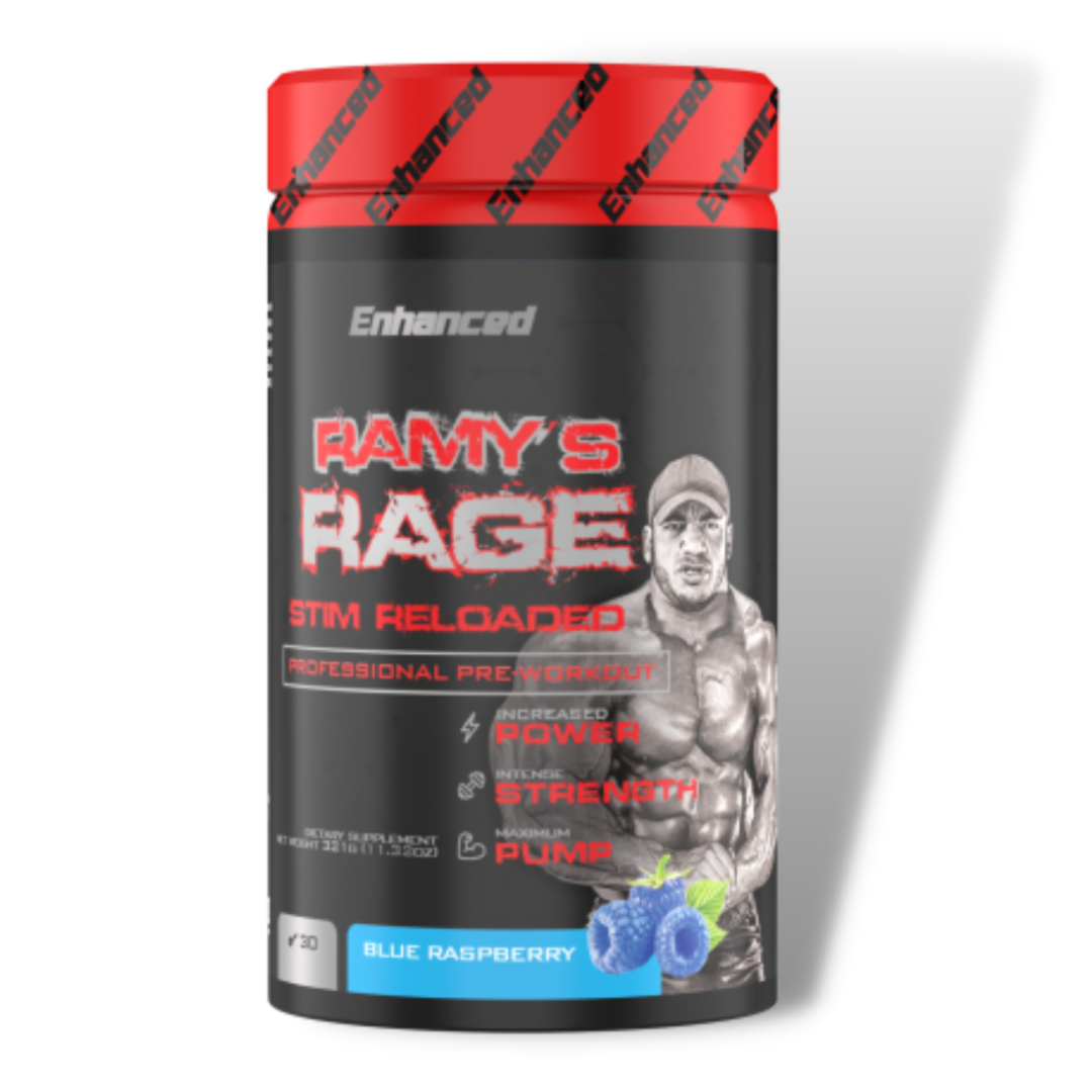 Enhanced Ramy's Rage Pre Workout 30 Servings Blue Raspberry Flavor