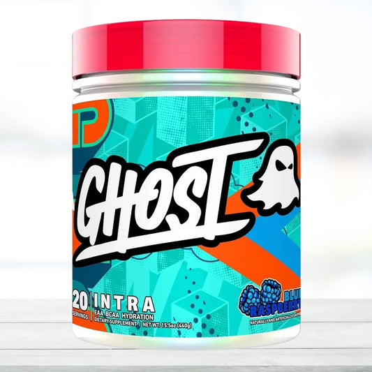 GHOST INTRA EAA BCAA Hydration Powder – Essential Amino Acids + Electrolytes for Workout Recovery & Hydration – 430g | Blue Raspberry