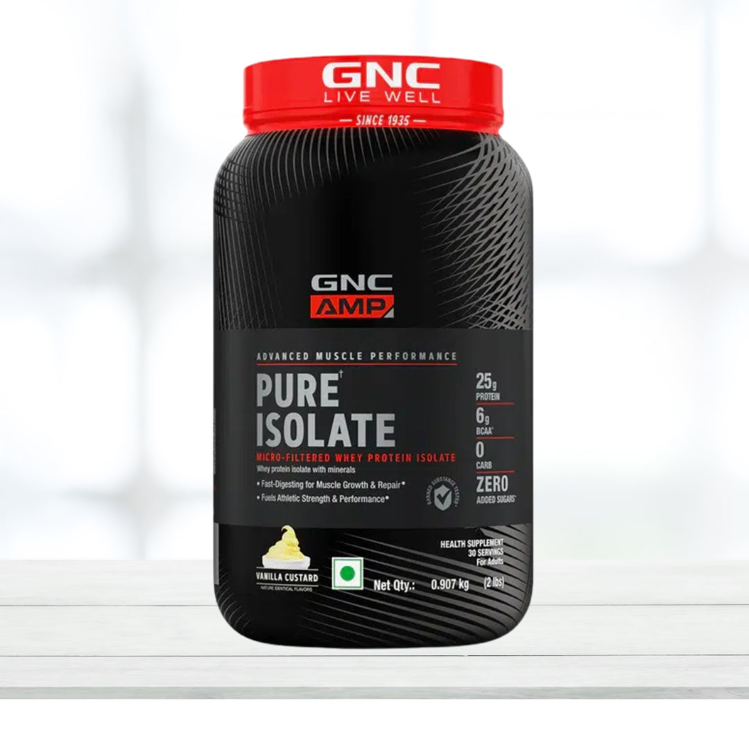 GNC AMP Pure Isolate Zero Carb Whey Protein Powder 2 lbs (30 Servings) Vanilla | 25g Protein | DigeZyme Digestive Enzymes | Lean Muscle & Recovery - The Muscle Kart.com