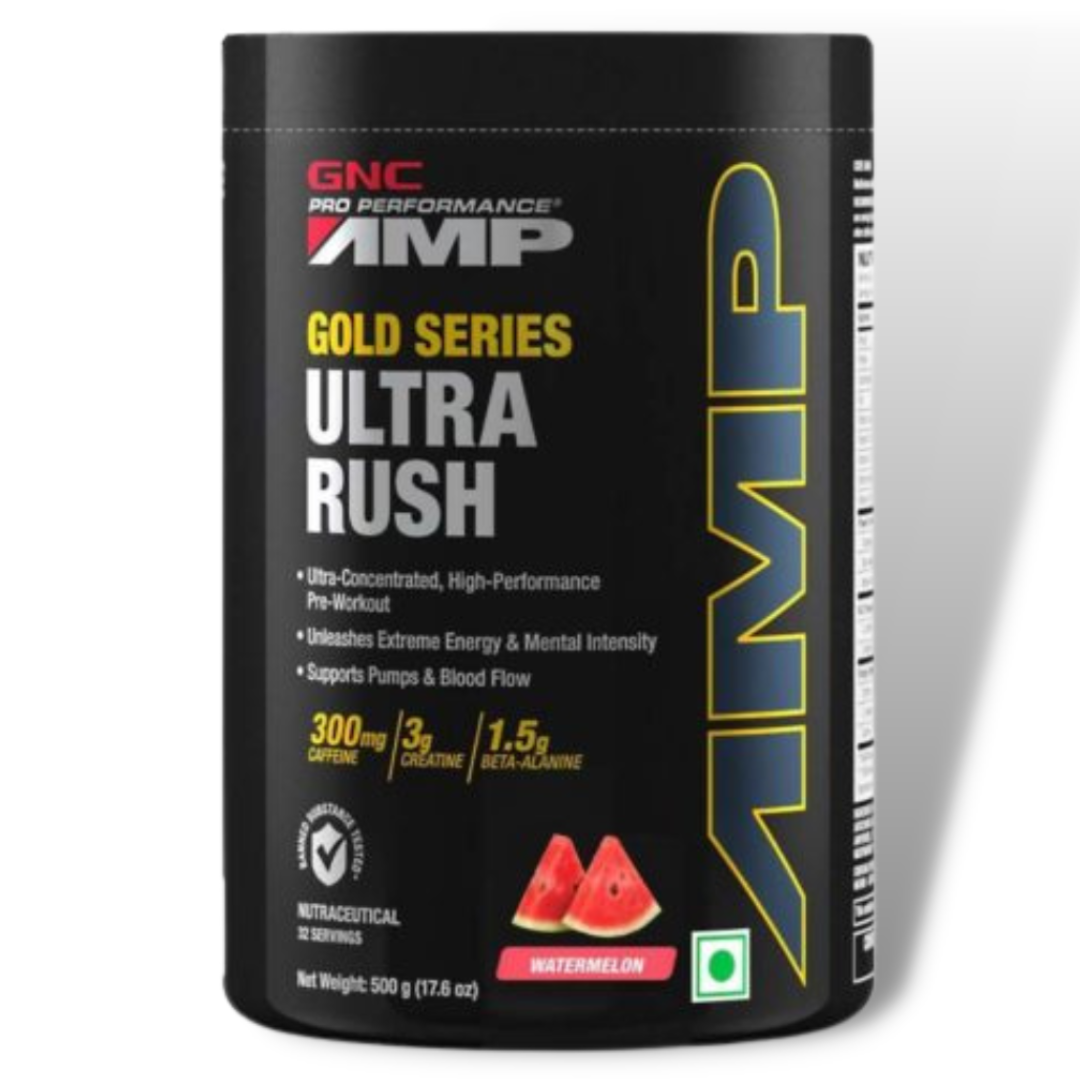 GNC Pro Performance AMP Gold Series Ultra Rush Pre Work Out 32 Serving Watermelon Flavor
