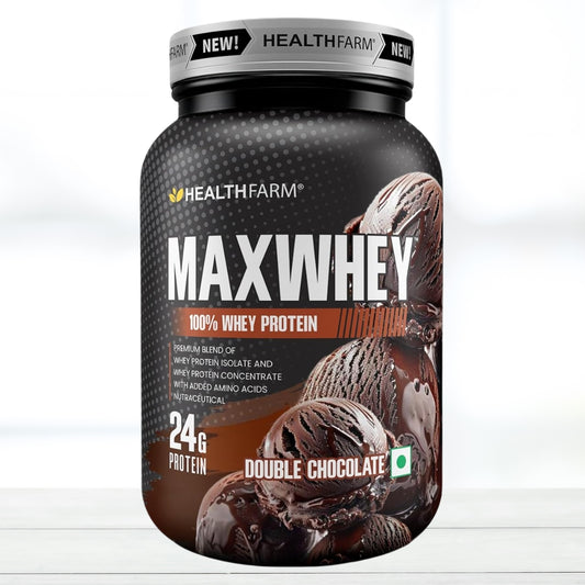 Health Farm Max Whey Protein 1kg – Chocolate Flavour | Whey Protein Supplement - The Muscle Kart.com