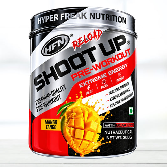 HFN Shoot Up Extreme Pre Workout 300g | Pre-Workout Supplement for Workout Energy & Focus | Mango Tango Flavor | berry blast flavor - The Muscle Kart.com
