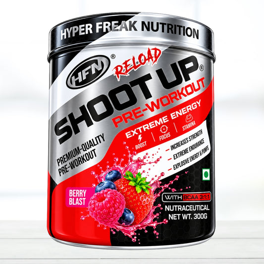 HFN Shoot Up Extreme Pre Workout 300g | Pre-Workout Supplement for Workout Energy & Focus | Mango Tango Flavor | berry blast flavor - The Muscle Kart.com