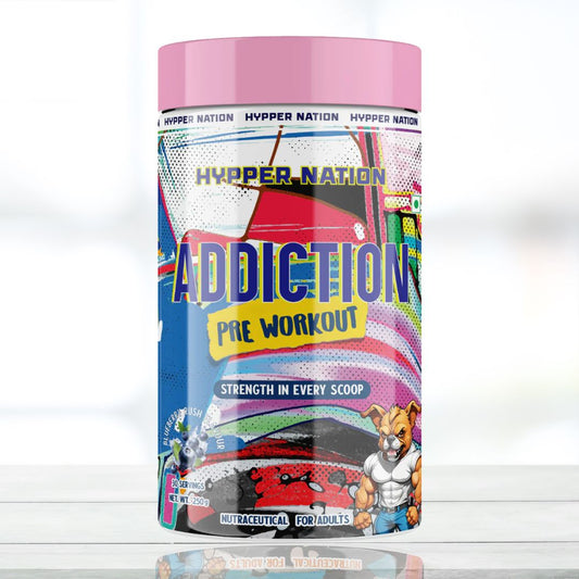 Hypper Nation Addiction Pre-Workout Strength – 250g, 30 Servings Blueberry Rush Flavor