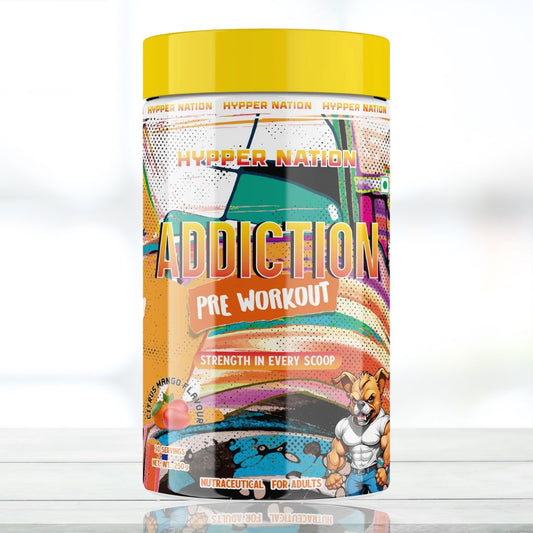 Hypper Nation Addiction Pre-Workout Strength – 250g, 30 Servings Citrus Mango Flavor