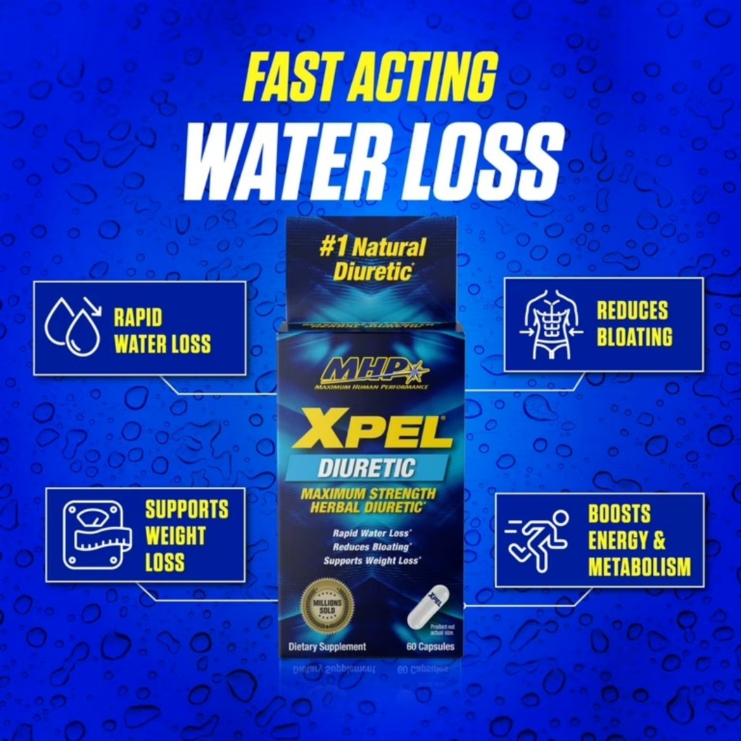 MHP XPEL Diuretic Water Balance Supplement – 80 Capsules | 20 Servings | Herbal Water Management Formula | Supports a Lean & Defined Look - The Muscle Kart.com