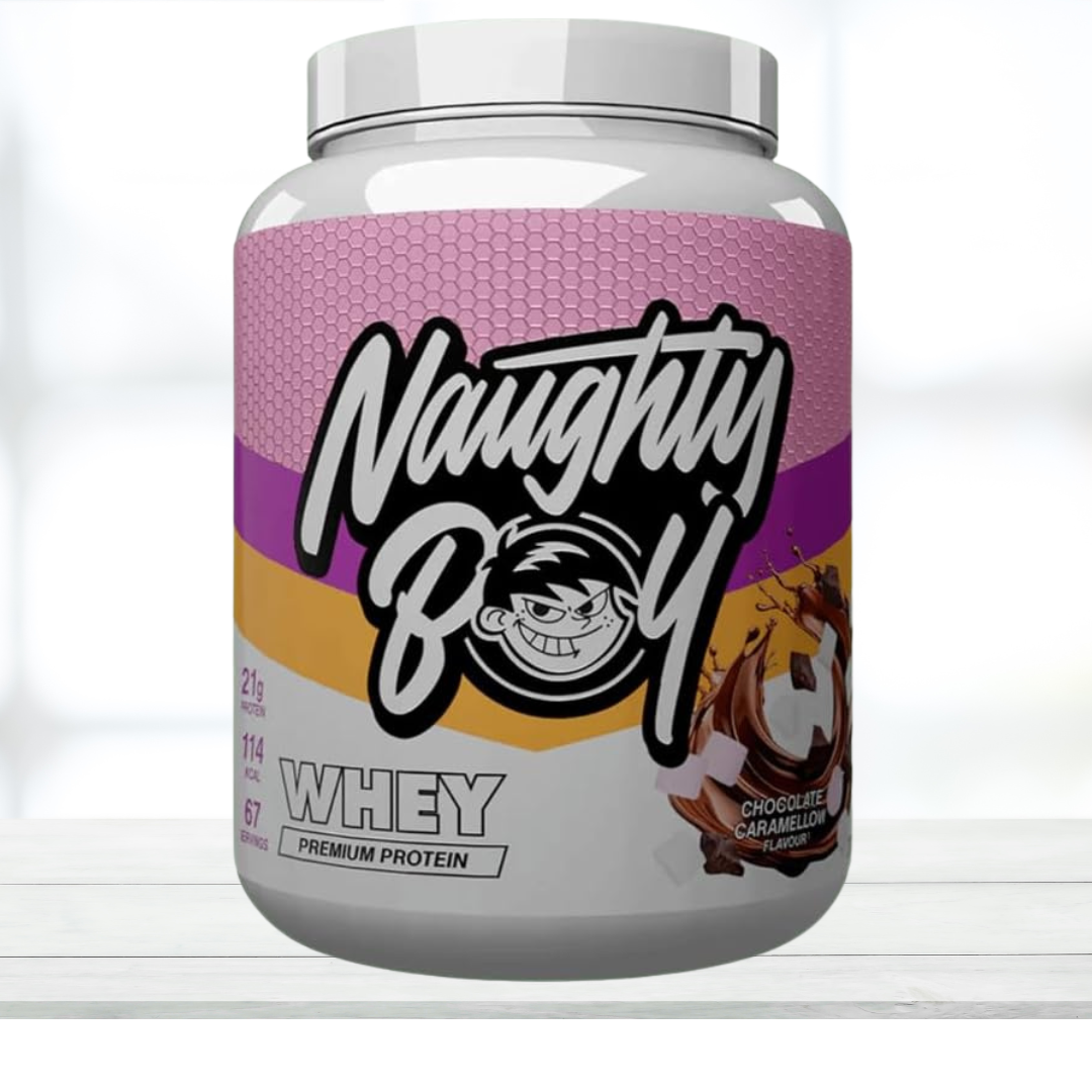 Naughty Boy Advanced Whey Protein Powder – Chocolate Caramellow Flavor | High Protein Muscle Recovery Supplement - The Muscle Kart.com