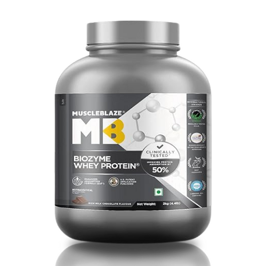MuscleBlaze Biozyme Whey Protein, 2 kg (4.4 lb), Rich Milk Chocolate Flavor