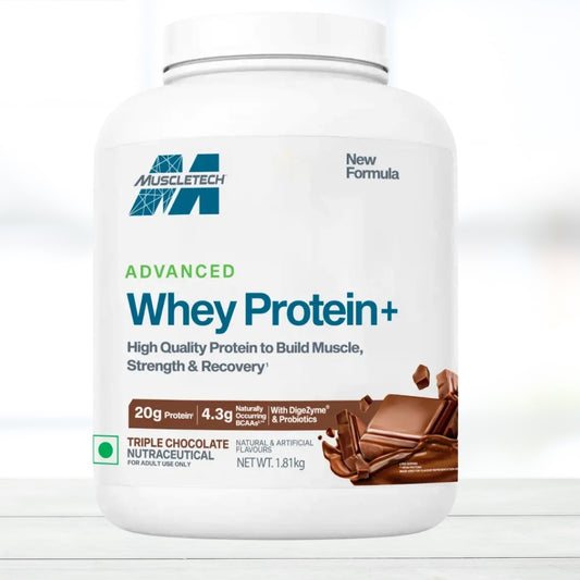 MuscleTech Advanced Whey Protein+ Triple Chocolate 1.81 kg | 20g Protein | 4.3g BCAAs | DigeZyme® & Probiotics | Muscle Recovery & Strength